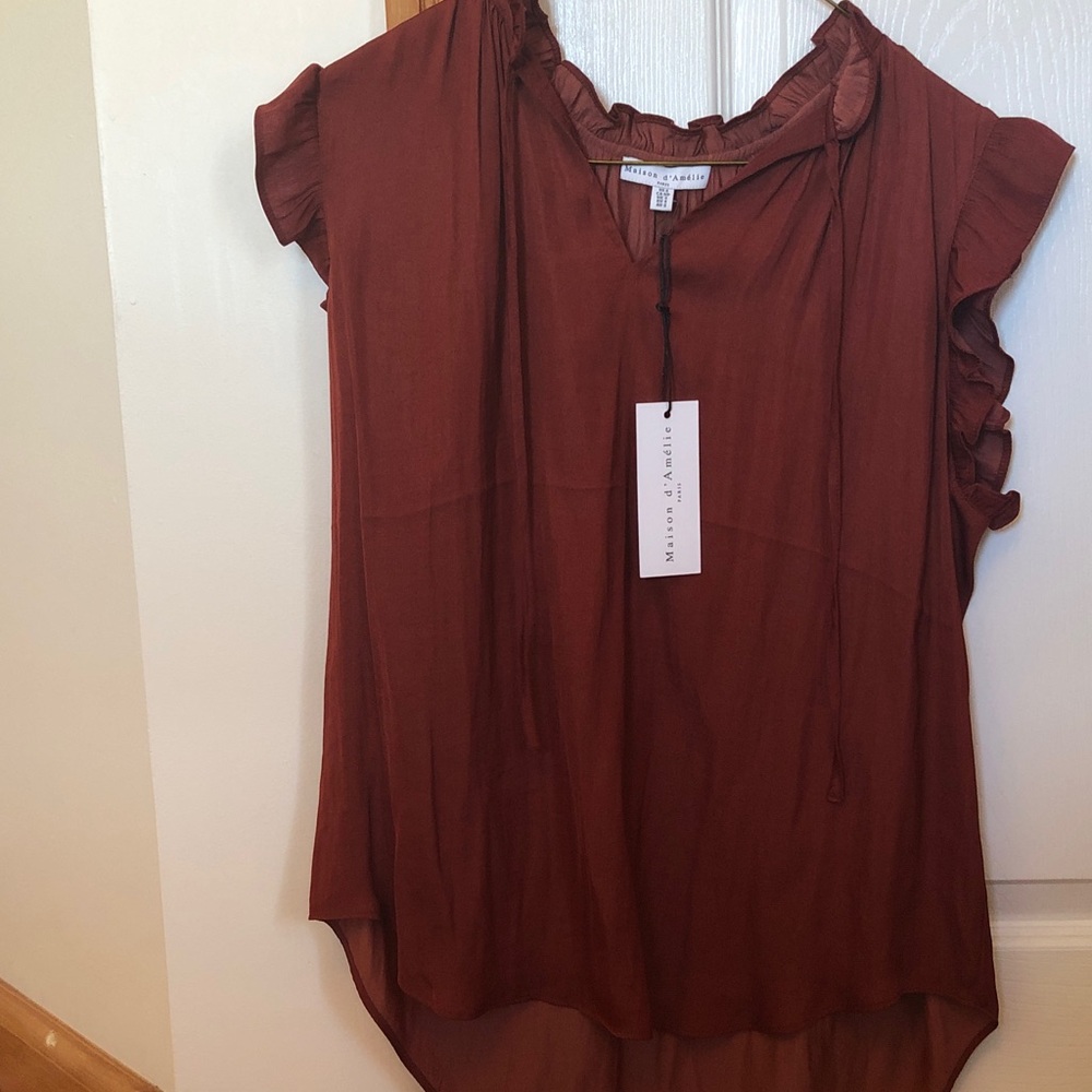 Women's Rust Ruffle Sleeve Blouse
